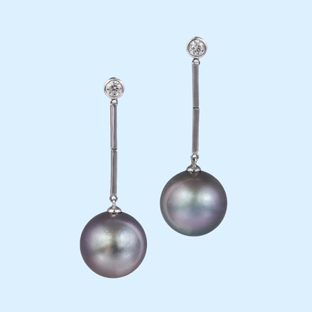 Tahitian Pearl Earrings - Silver / Bue Colour