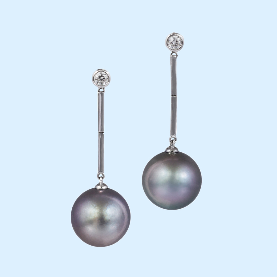 Tahitian Pearl Earrings - Silver / Bue Colour