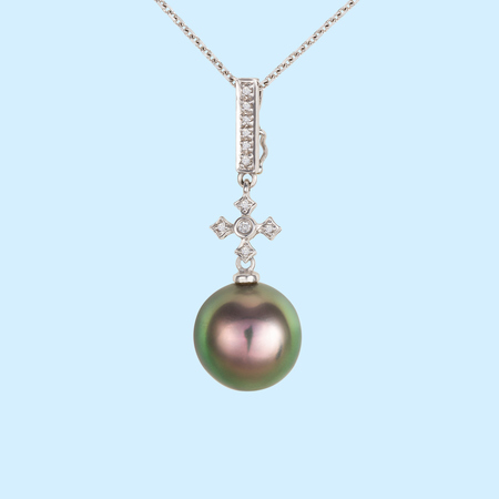 Tahitian Pearl & Diamond Cross Pendant