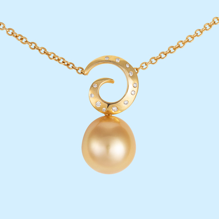 Gold Pearl & Diamond Curl Pendant