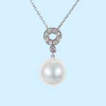 White Pearl & Diamond Circle Pendant (Jewelmer)
