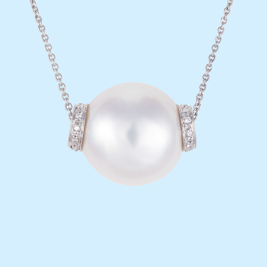 Floating White Pearl & Diamond Pendant
