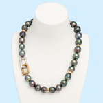 Tahitian Black Pearl Strand w. Gold Rondels - Multi-Colour