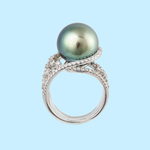 Light Peacock Pearl & Diamond Ring