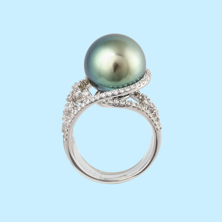 Light Peacock Pearl & Diamond Ring