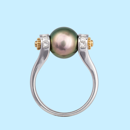 Peacock Pearl & Diamond Ring (Lester Brand)