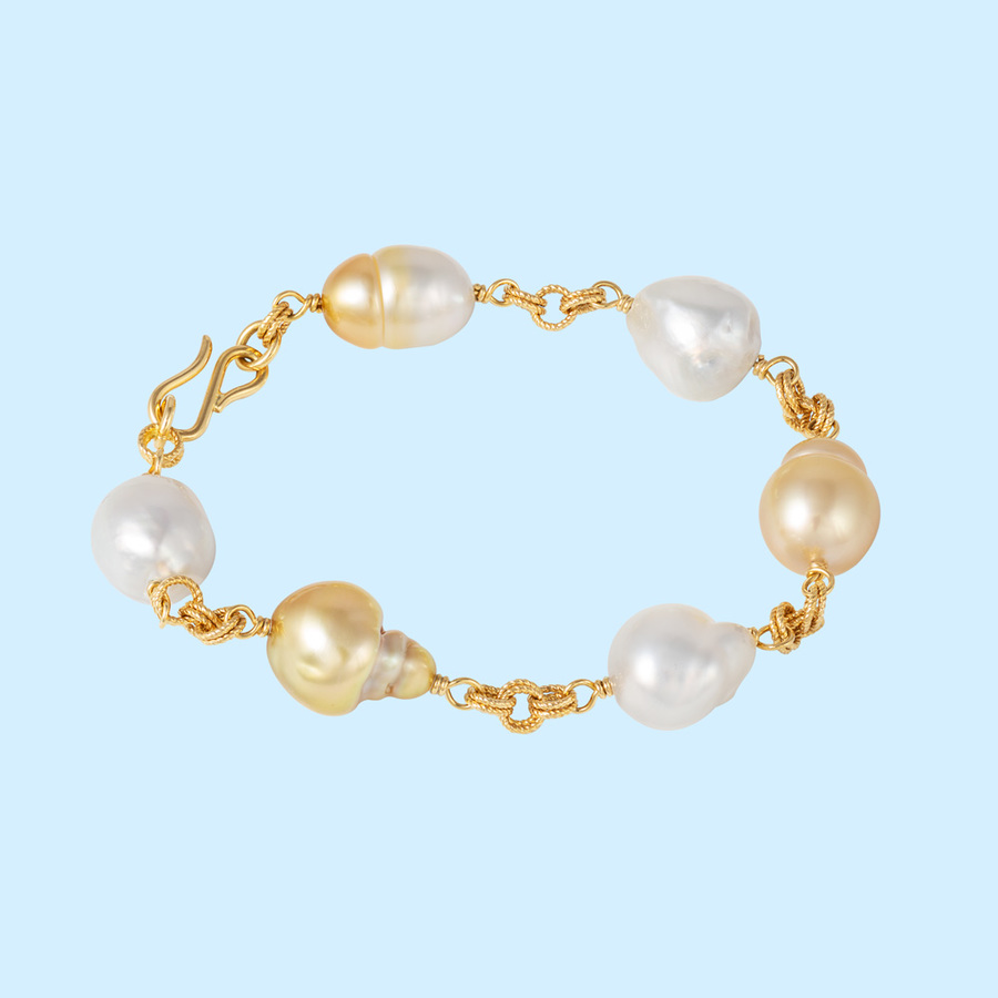 Gold - White South Sea Pearl Bracelet