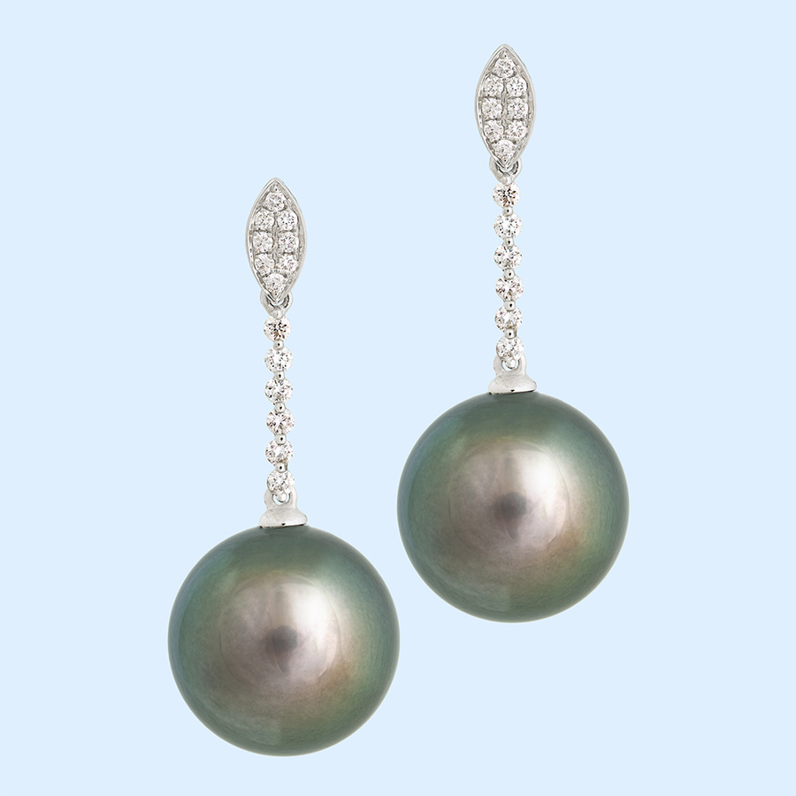 Peacock Pearls & Diamond Drop Earrings