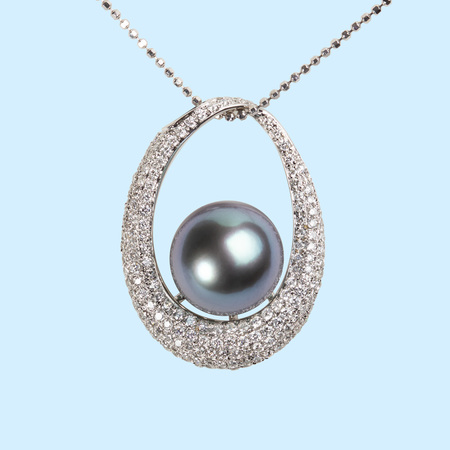 Blue Tahitian Black Pearl & Diamond Pendant