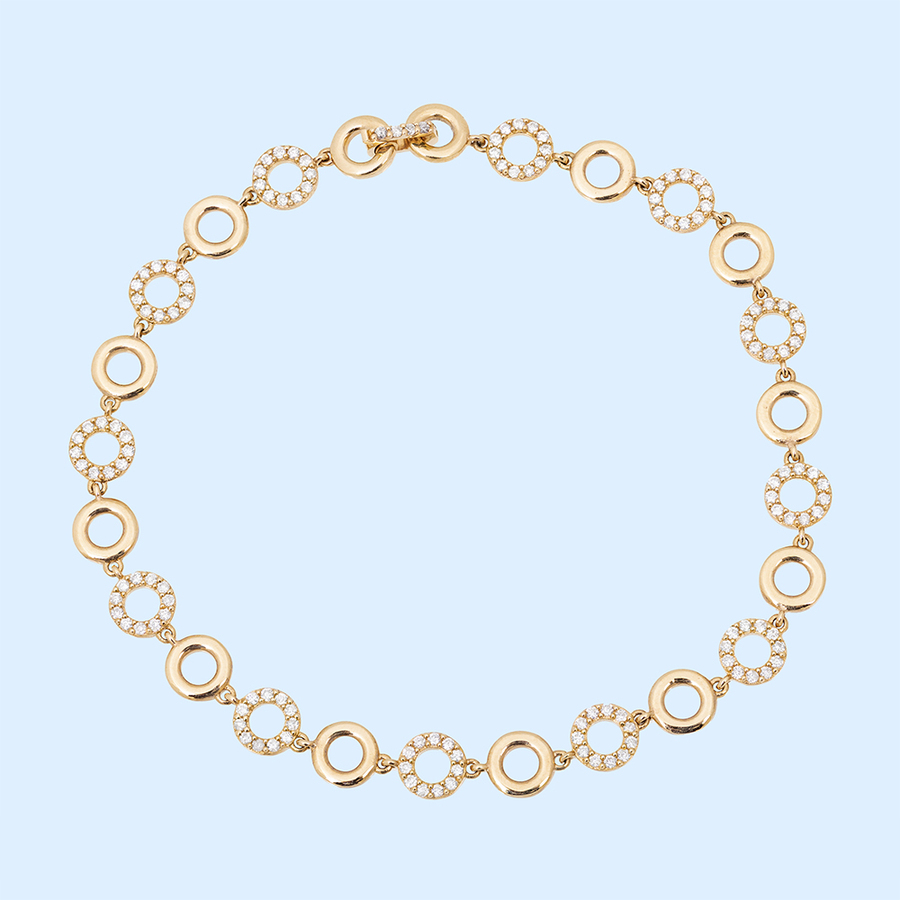 Rose Gold Circle Link Bracelet w. Diamonds