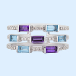 Triple Band w. Swiss Blue Topaz, Amethyst & Diamonds