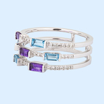 Triple Band w. Swiss Blue Topaz, Amethyst & Diamonds