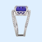 Emerald Cut Tanzanite & Diamond Ring