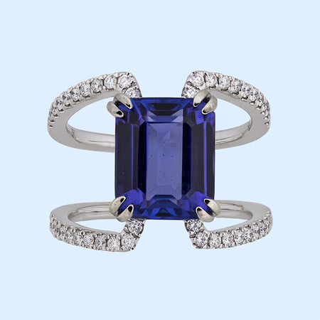 Emerald Cut Tanzanite & Diamond Ring