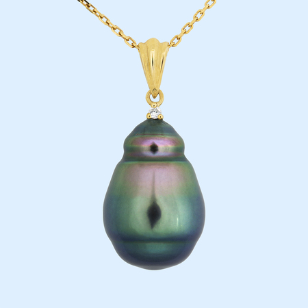 Peacock Circle Drop Tahitian Black Pearl Pendant