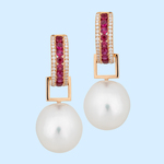 Ruby & Diamond Earrings w. White South Sea Pearls