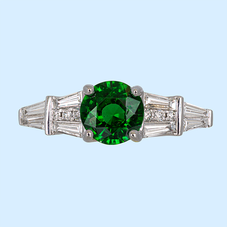 Tsavorite & Tapered Baguette Diamond Ring